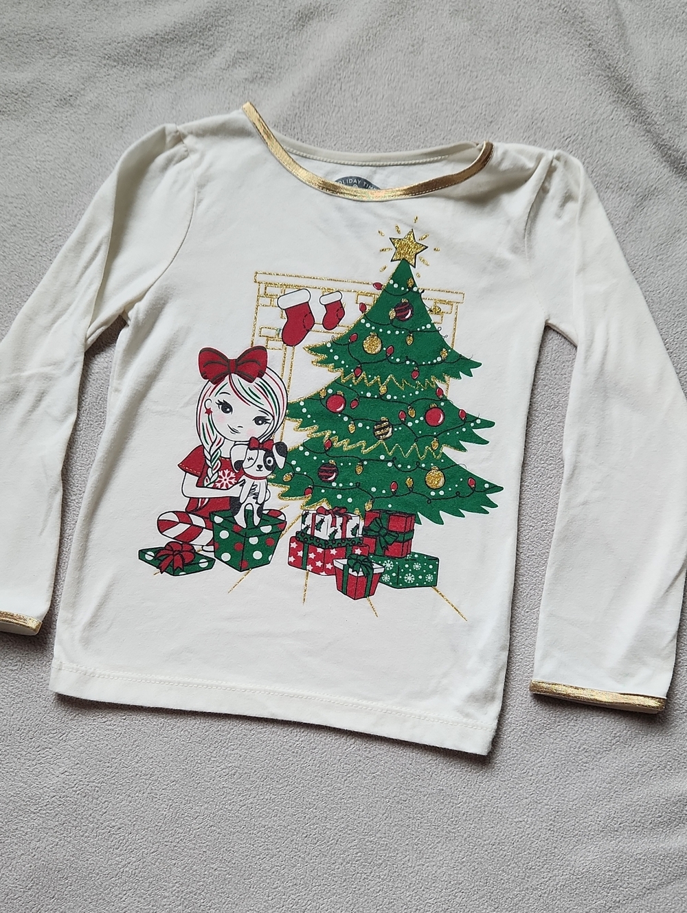 White Long-Sleeve Christmas Tree Holiday Top